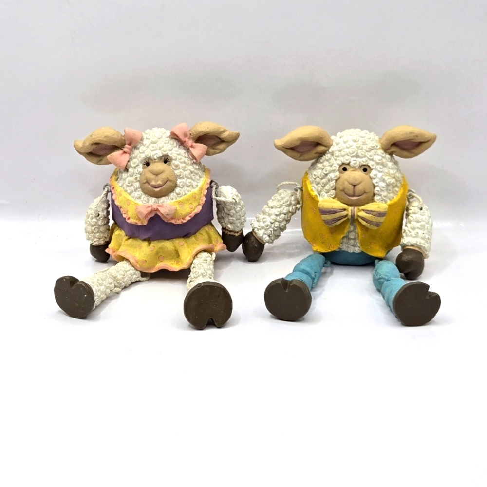 Vintage Anthropomorphic Whimsical Animals Shelf Sitters Figurines Resin Set Of 2